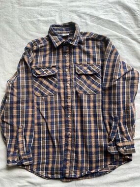 Carhartt Men's Navy & Tan Plaid Button-Down Work Shirt